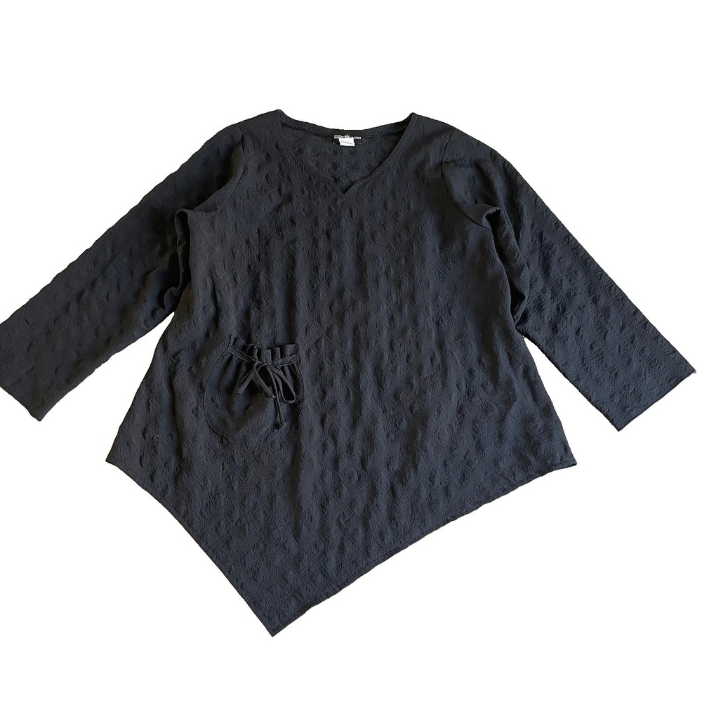 Connie Moonlight Tunic Shirt S Oversize Black Asymmetrical Hem Blouse USA